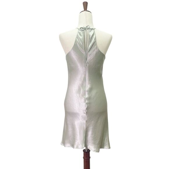 Babaton Lato Halter Mini Slip Dress Silver Sage Green Satin Bias Cut Size Small - Picture 5 of 14